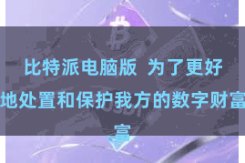 比特派电脑版  为了更好地处置和保护我方的数字财富